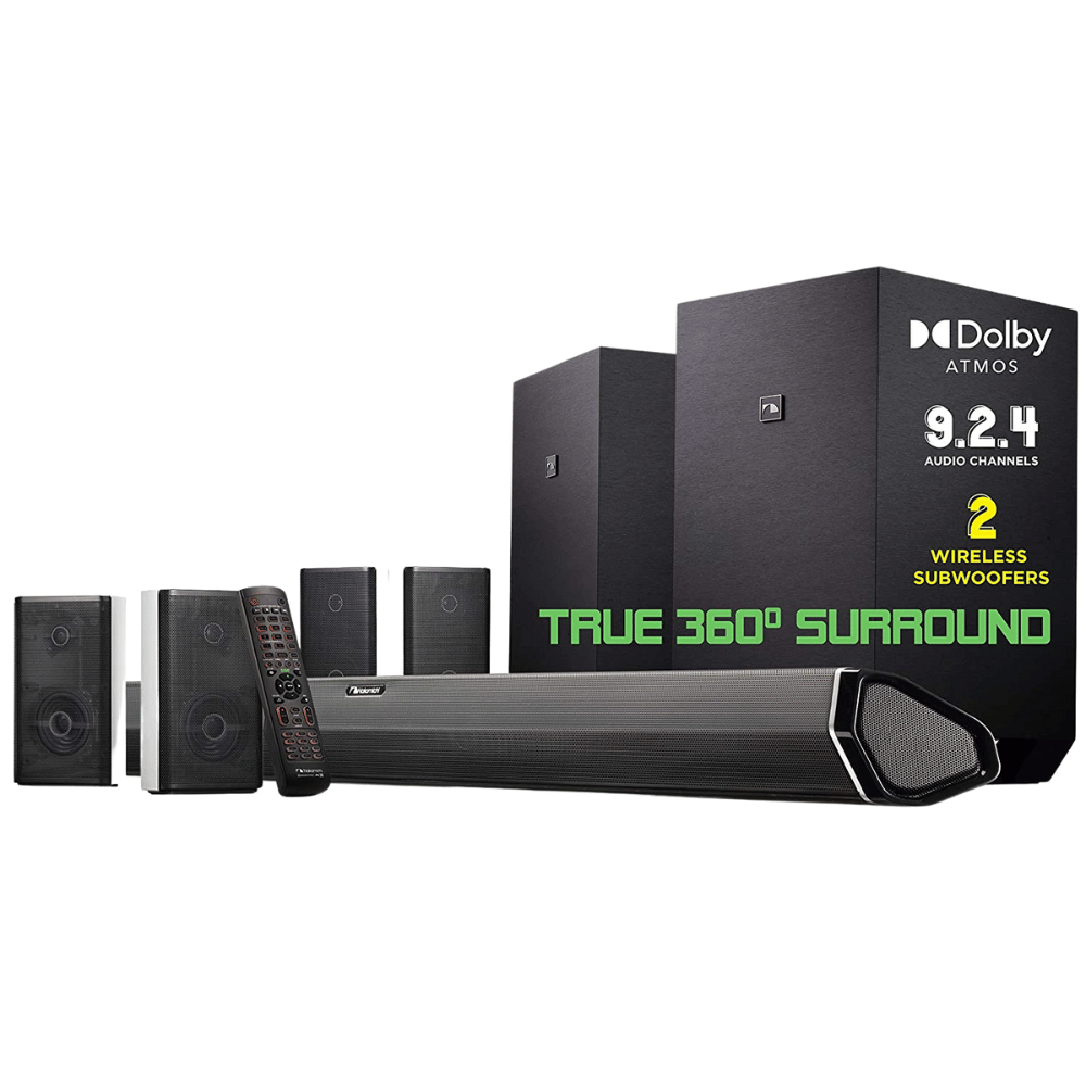 Nakamichi Shockwafe Ultra 9.2.4 Channel 1000W Dolby Atmos/DTS:X Soundbar with Dual 10" Subwoofers (Wireless) & 4 Rear Surround Speakers.