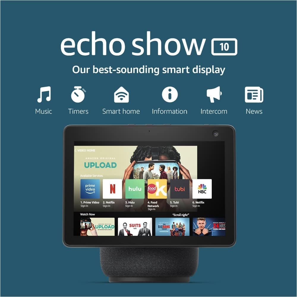 Echo Show 10 (3rd Gen) | HD smart display with premium sound, motion, and Alexa | Charcoal